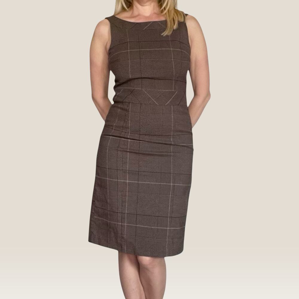 H&M Vintage Y2K Glen Plaid Sheath Dress 8 Fits 4/6 Brown Sleeveless Work
